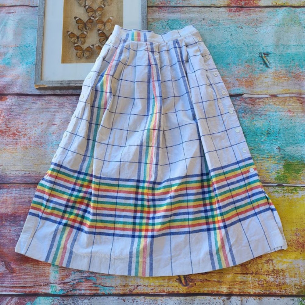 Vintage Plaid High Waist Side Button Midi Skirt 25